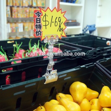 retail plastic pop clip,sign holder for vegetable shops display