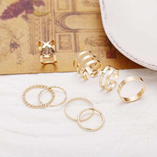 European and American new ring creative retro simple multi-layer opening cross twist ring set 8 pieces