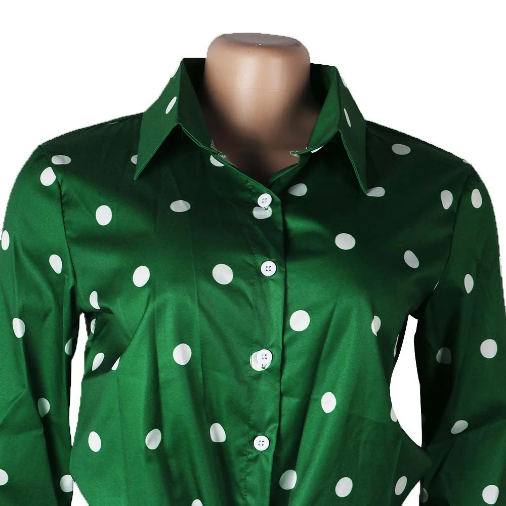 L99562 Factory Wholesale Amazon Hot Popular Green Lapel Polka DOT Cardigan Shirt