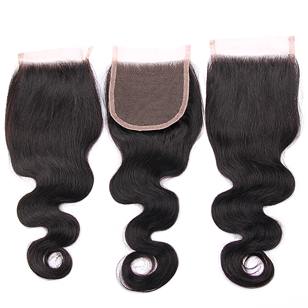 Wholesale virgin hair vendors body wave middle/free/three part closure natural color 4*4 swiss lace closure