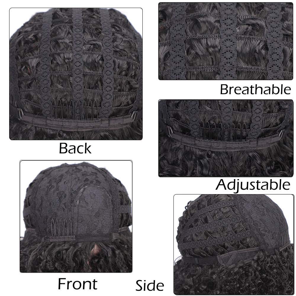 Vigorous Short Afro for Black Women Kinky Curly Synthetic Part Side African American Natural Black Wigs