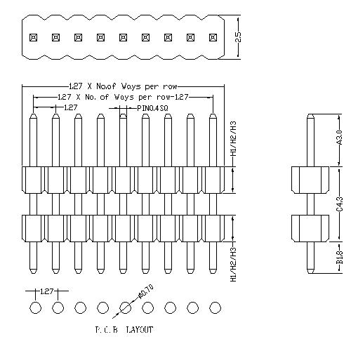 1.27 mm Pin Header Single Row Double Plastic Straight Type