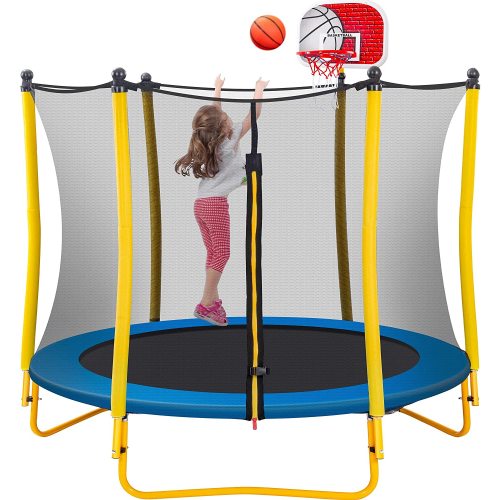 Trampoline for Kids with Basketball Hoop Rubber Ball