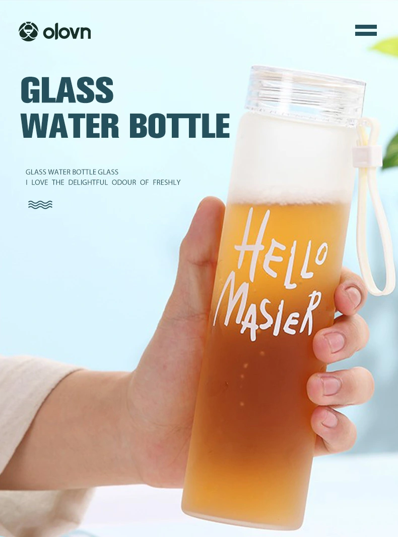 Colorful Letter Glass Water Bottle Frosted Portable Bottle Glass Drinking Cup