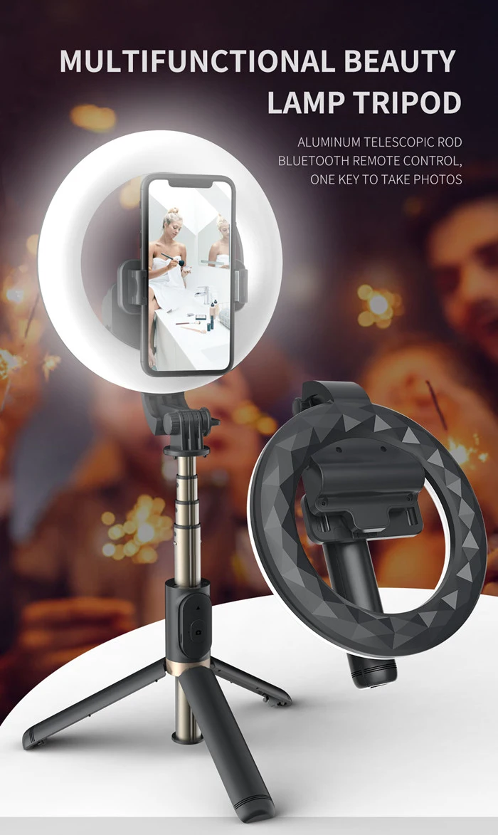 Q07 Bluetooth 360 Rotating LED Circle Lamp Selfie Stick Tripod