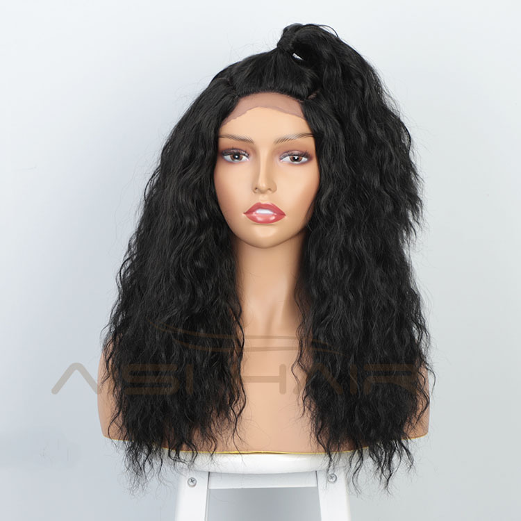 Aisi Hair 18 Inch Long Body Wave Natural Black Wig With Ponytail Swiss Lace Wig Water Wave Synthetic Hair Wigs For Black Women