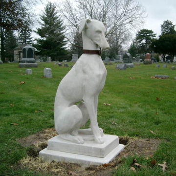 Stone animal statue life size white marble plush sitting dog for backyark or garden