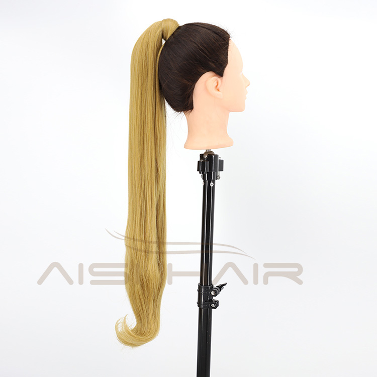 Aisi Hair Vendor Long Straight Curly Wave End Magic Paste Blonde Ponytail Hair Drawstring Synthetic Ponytail Hair Extension
