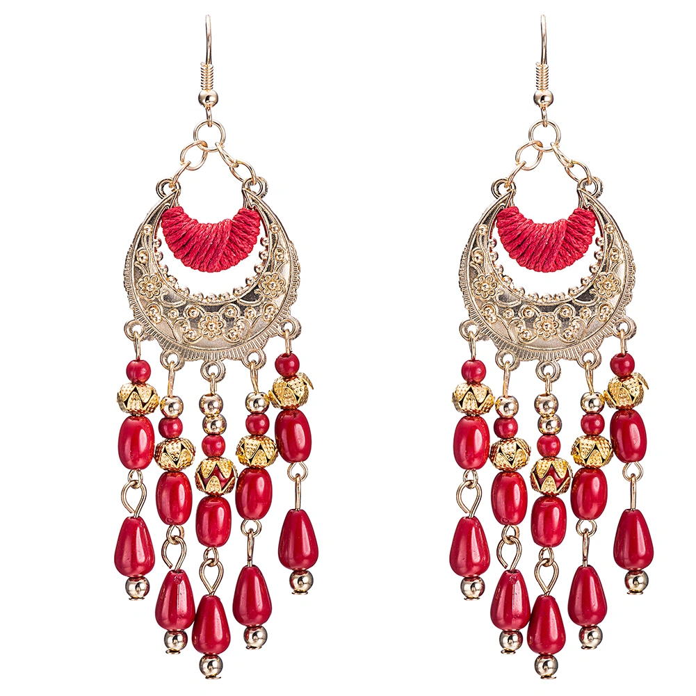 Fashion Jewelry Bohemian Style Colorful Tassels Earrings Red Wholsale Tassels for Earrings