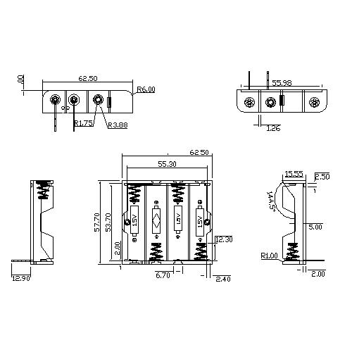 4 PIECES AA Battery Holders WITH PINS BBC-5-4-A-P