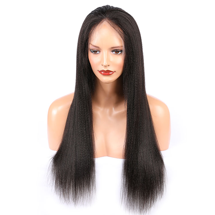 Free samples natural color yaki 13*4 lace front wigs kinky straight frontal swiss lace wigs Human Hair Wig