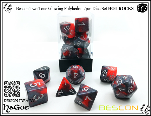 Bescon de dos tonos brillantes poliédricos 7pcs dados conjunto HOT ROCKS-3 Bescon Two Tone Glowing Polyhedral 7pcs Dice Set HOT ROCKS-3