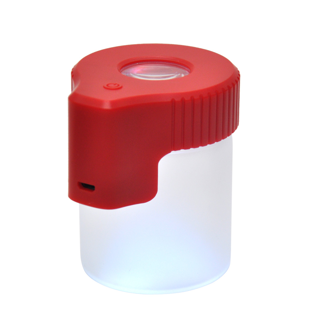 Plastic&Glass Light-Up LED Air Tight Storage Magnifying Jar Viewing Container 155 ML Multi-Use Plastic Pill Box Bottle