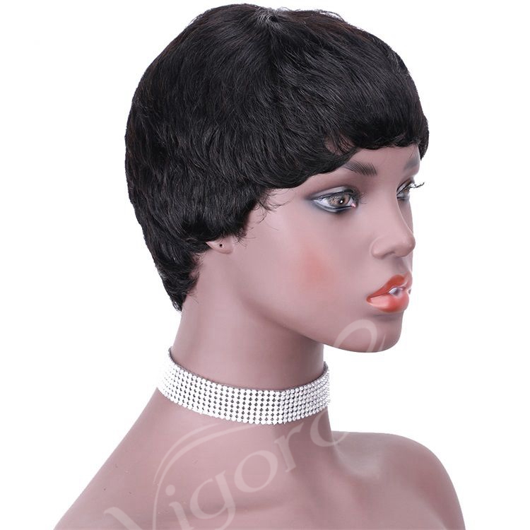 Vigorous Pixie Cut Real Full Machine Brazilian Human Hair For Woman Short Finger Wave Natural Fluffy Wigs