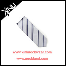 100% Handmade Silk Jacquard Woven Blue Gray Stripe Tie