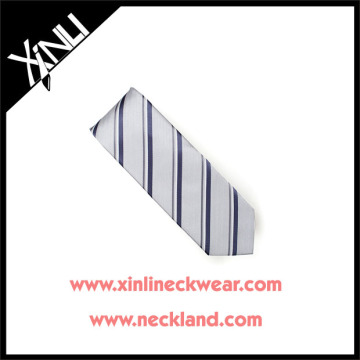 100% Handmade Silk Jacquard Woven Blue Gray Stripe Tie