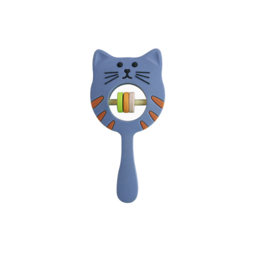 Kot silikonowy ząbkowania zabawka z drewnianym pierścieniem
