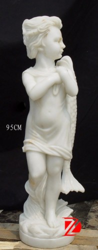 White marble fishing angel statue