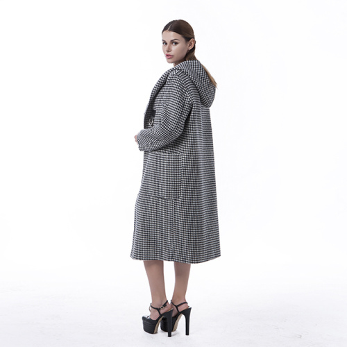 Black and white checked cashmere overcoat with hat