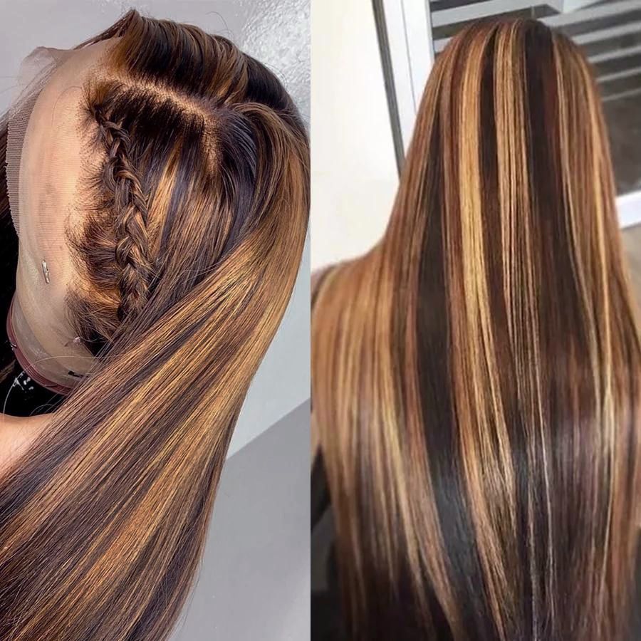 HD Transparent 13x6 Lace Frontal Human Hair Wig 250% Density Burgundy Ombre Color Brazilain Virgin Hair Straight Wig For Women