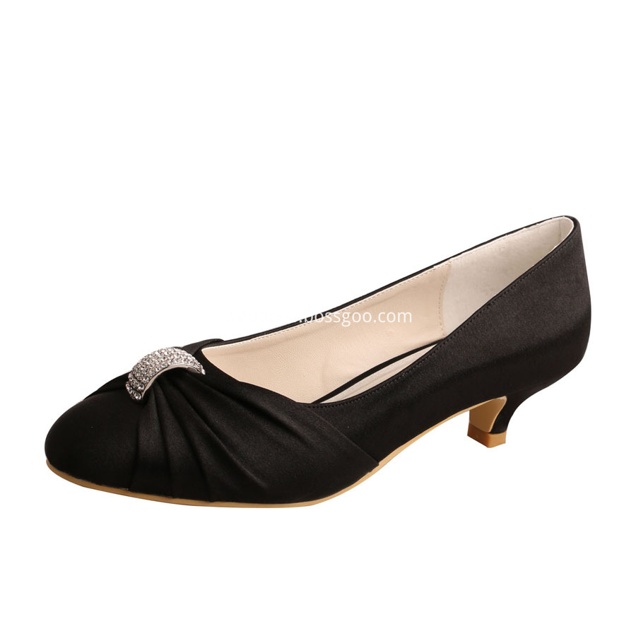 Wedopus Black Satin Shoes Wedding Low Heel