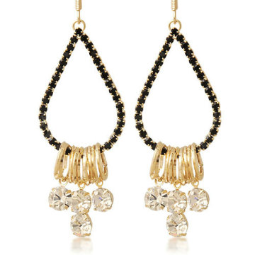 Fashion black crystal tear-shaped drop earring