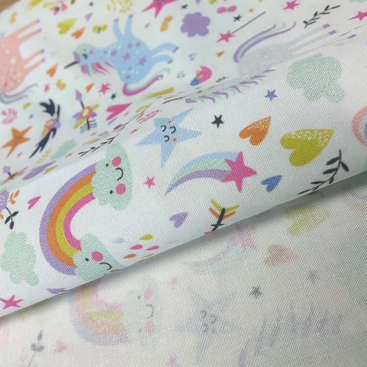Print Fabrics Woven 100% Cotton Poplin Rainbows And Unicorn Design Woven Fabric By Yard