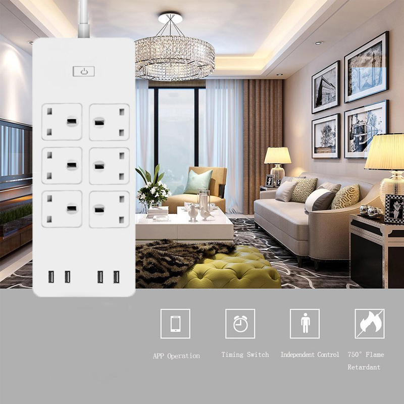 10A Uk Socket Under Desk Power Strip Wifi Smart Outlet Plug Power Strip With Usb Ports