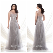 one piece long cap sleeve beaded fashion night evening dress