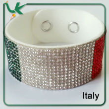 Rhinestone Italy Flag European style Leather Wrap Bracelet for World Cup