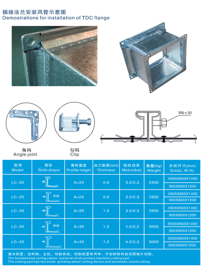 KEFA TDC-20A TDC duct flange forming machine tdc roll machines Trans verse TDC flange forming machine