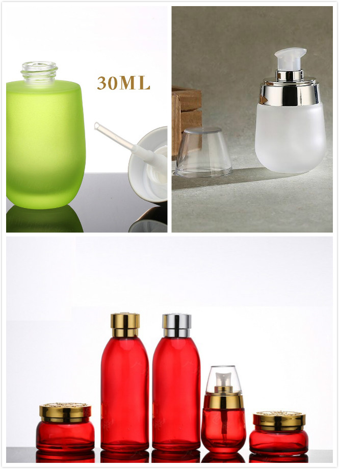 Golden carved ABS cap glass cosmetic bottles