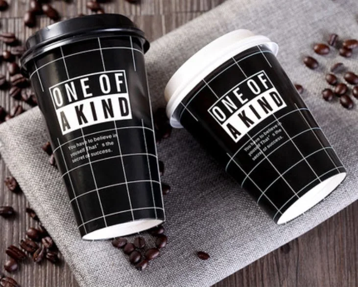 Stylish Manufacturer Custom Logo Printed Disposable Black Paper Cup with Lid