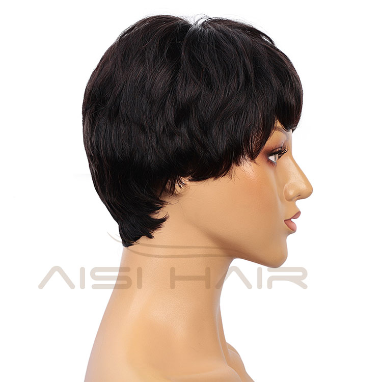 Aisi Hair Natural Looking Cheap Vendor Short Pixie Cut Regular Wave Black Brazilian Hair For Black Women Human Hair Wigs