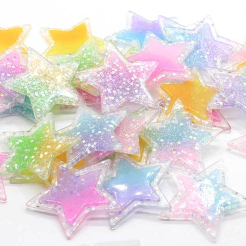 41mm Glitter Star Resin Flat Back Cabochon Voor Sleutelhanger Hanger DIY Craft Accessoires