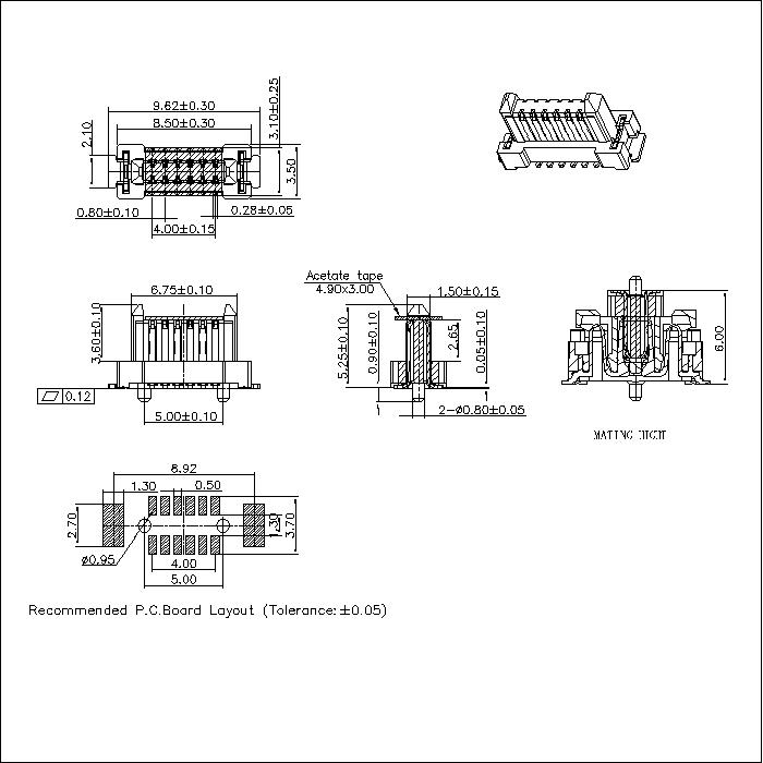 BBF0.8M-XXXX07 0.8MM Floating Board to Board Male Plug Connector With Post Mating Height 6.0mm