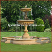 Outdoor stone yellow marble building fountains with quatrefoil basin for garden decoration