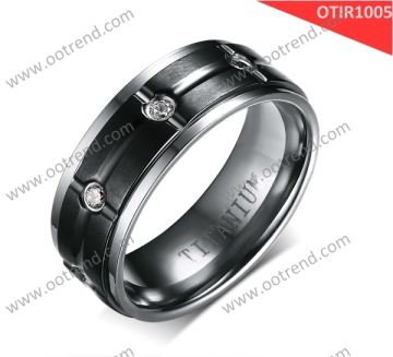 hot-sales men rings, 2016 new product Two tone titanium rings inlay zircon for men