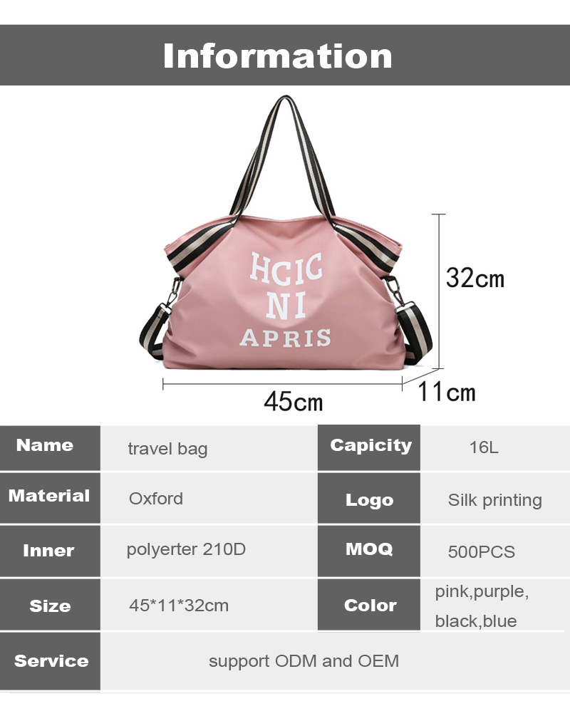 OEM Women Fashion Yoga Weekender Travel Bag Big Capacity Ladies Gym Bags With Custom Logo