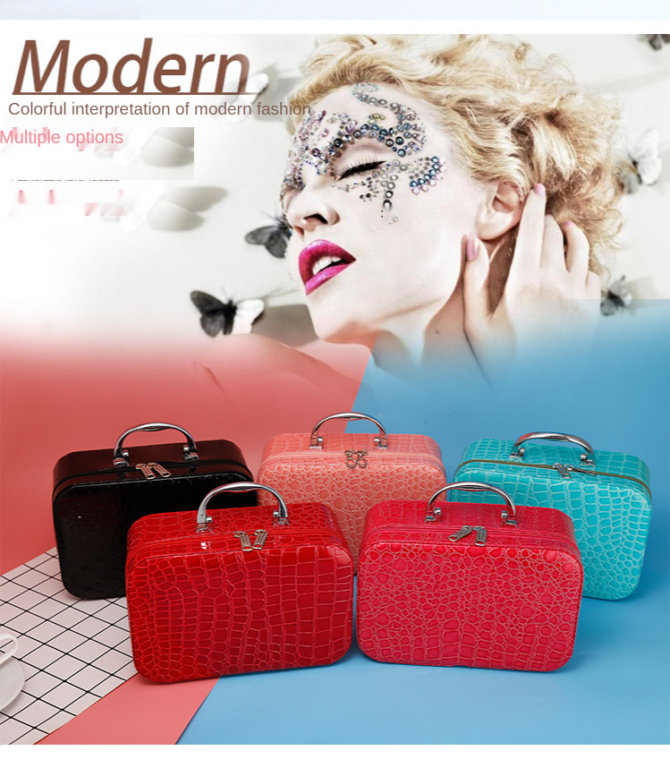 Korean Stone Pattern Cosmetic Case with Mirror Ladies Portable Storage Bag Square Zipper Cosmetic Bag Factory Wholesale