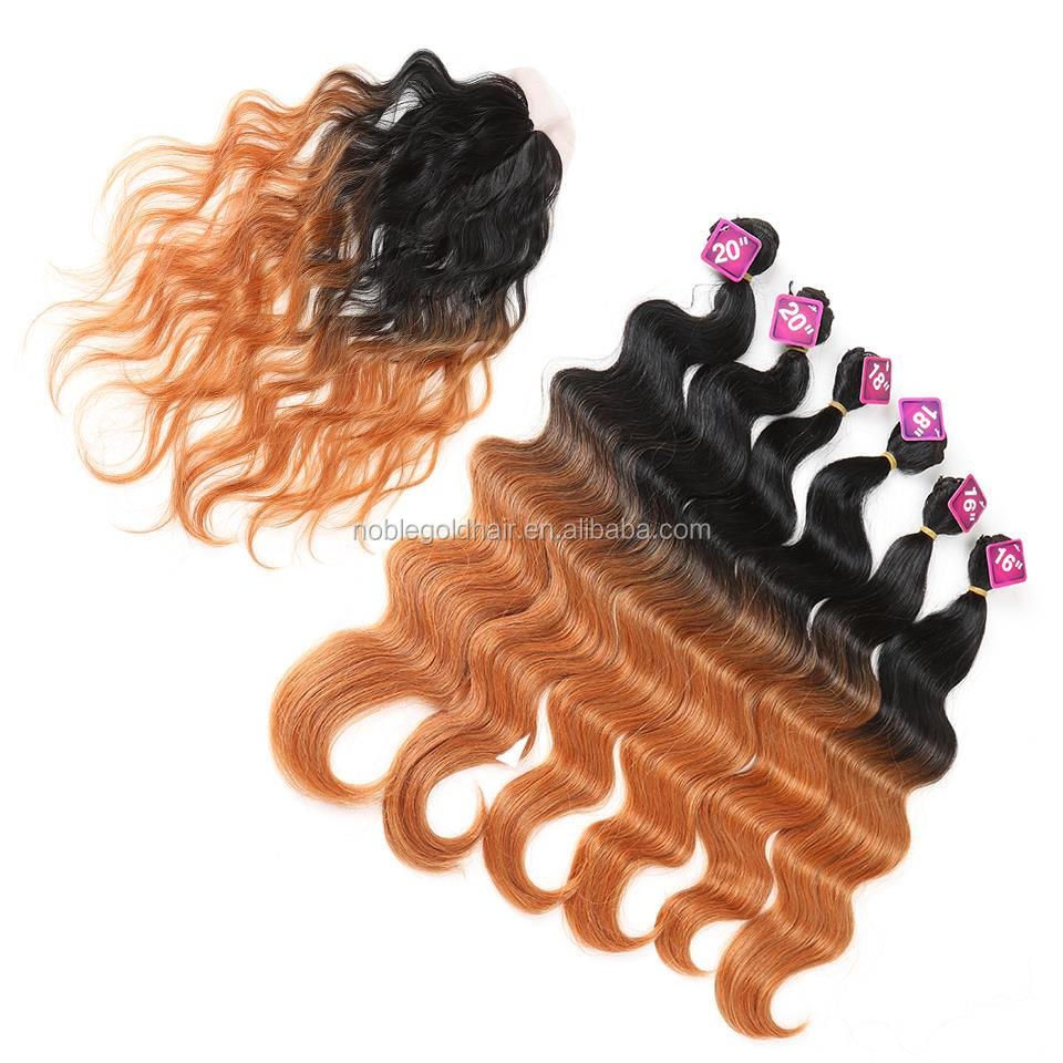 Noble Synthetic Hair 16-20 inch 7Pieces Black Blonde Weaving body wave bundles 6 Bundles With Closure Lace For Black Women
