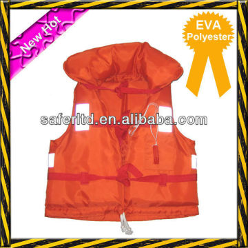 Red polyester EVA life vest with white reflective tape