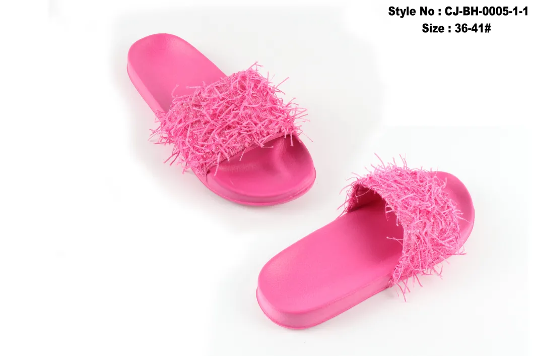 Superstarer New Style Pure Color Tassels Slippers Women Summer Fashionable and Leisure EVA Indoor Anti-Slip Breathable Slippers, Pink Slippers