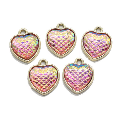 Hot Popular Mixed Color 100Pcs/lot 16MM Mermaid Charms Mermaid Fish Scale Heart Pendants For Jewelry Bracelet Necklace Mak