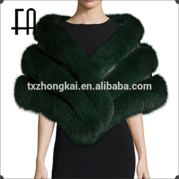 Factory direct wholesale lady's dyed fox fur stole with leather inset