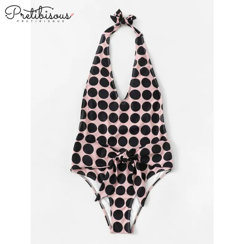 Maillot de bain femme imprimé col V à pois