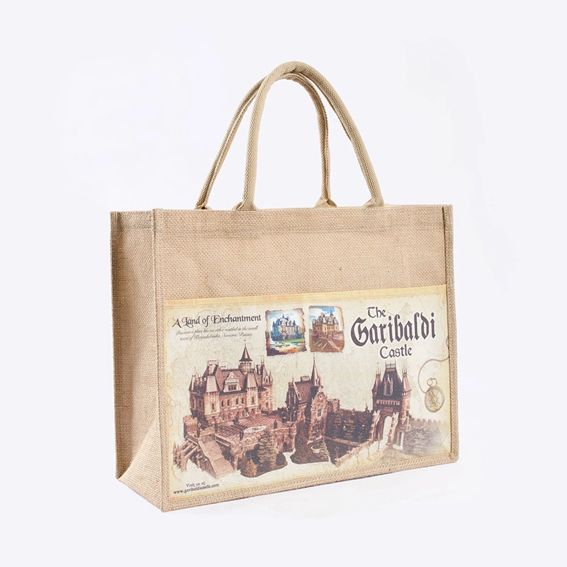 Promotional Gift Eco-Friendly Durable Reusable Jute Tote Bag with Full Logo Printed