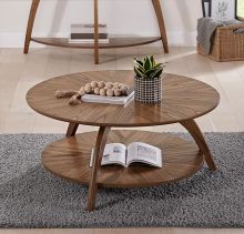 Elegant Walnut Wood Grain Round Coffee Table