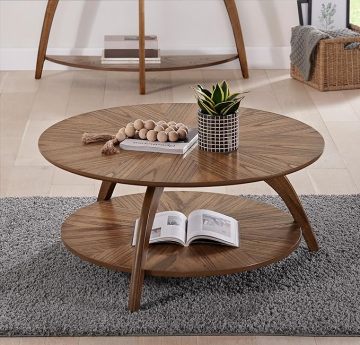Elegant Walnut Wood Grain Round Coffee Table