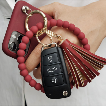 Custom Silicone Beaded Keychain Bracelet with Tassel